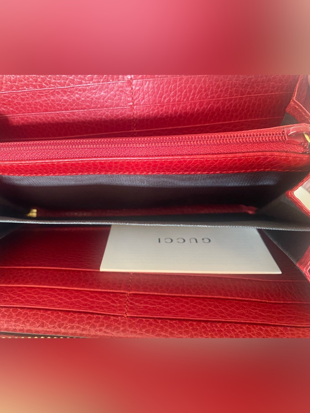 Gucci GG Mamont Zip Around Wallet In Red Leather - Picture 6 of 14